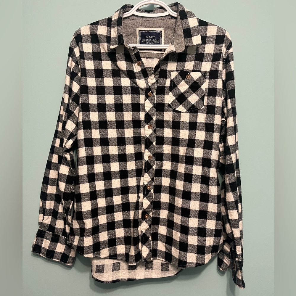 Original Brave Soul Heritage Clothier Black and White Plaid Flannel Size Large